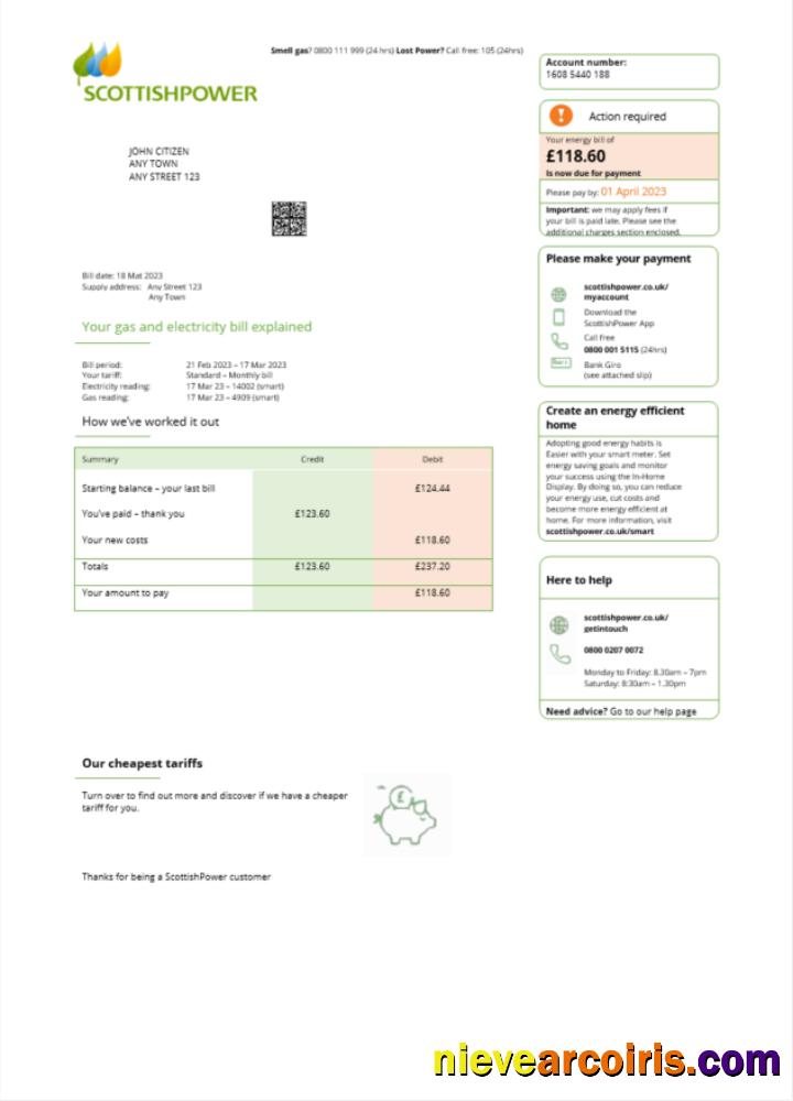 United Kingdom Scottish Power utility bill